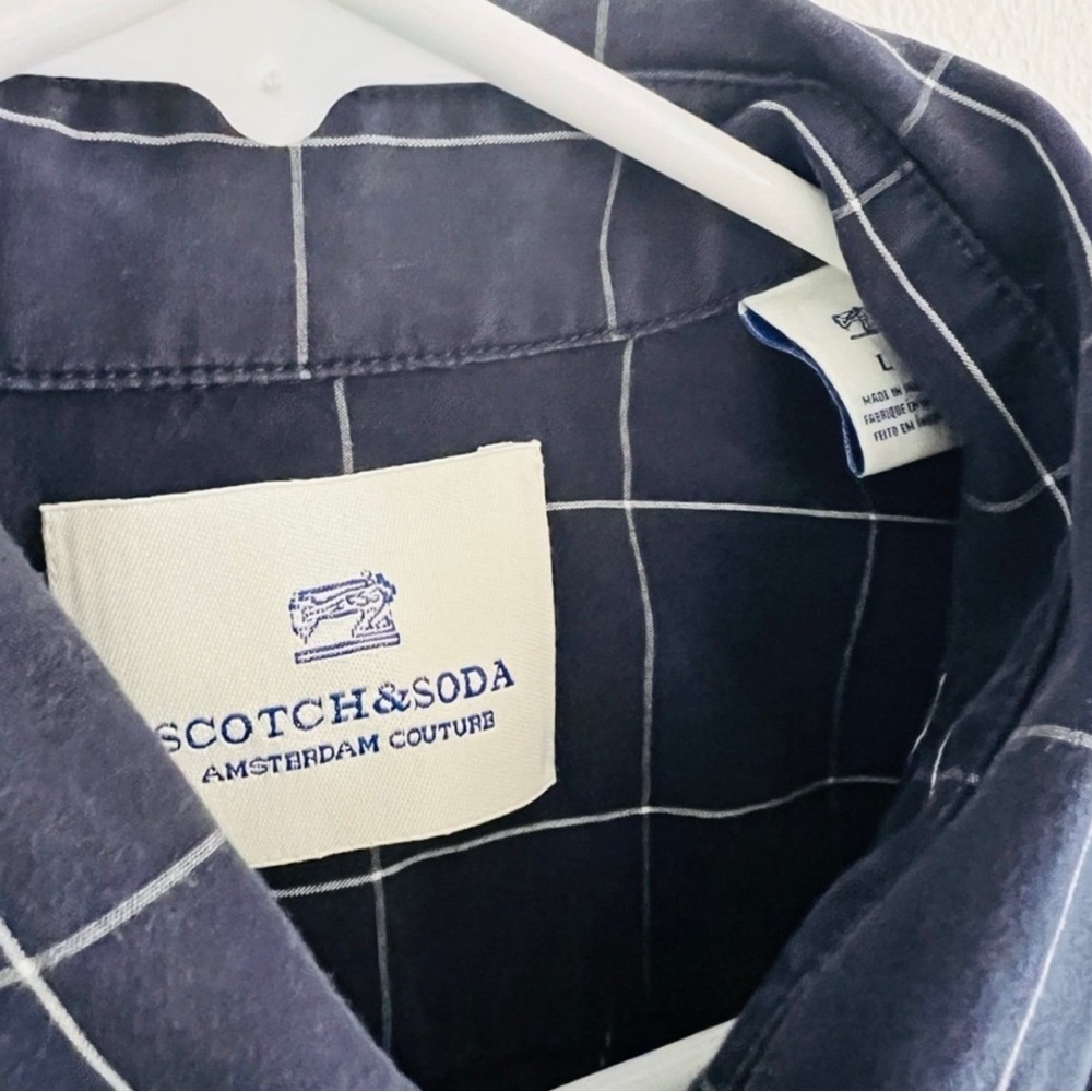 Scotch & Soda Blue Navy Graph Checkered Cotton Collared Button Down Large - Picture 4 of 6
